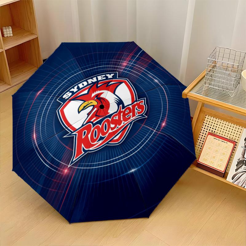 Sydney Roosters Print Auto 8?Ribs Folding Umbrella Wind Resistant Lightweight Automatic Umbrella For Daily Travel