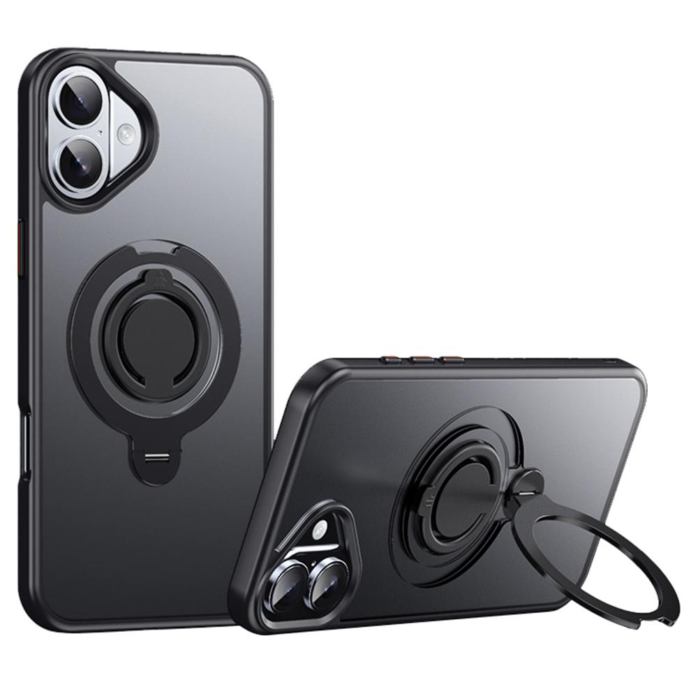 

For iPhone 16 Plus Case Compatible with MagSafe Kickstand Matte PC+TPU Phone Cover with Silicone Ring A