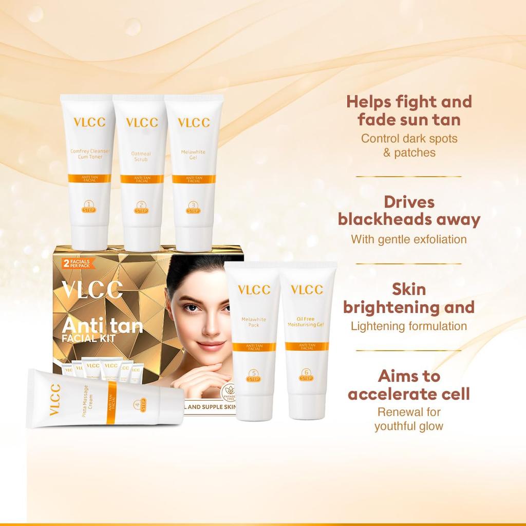 VLCC Anti Tan Facial Kit 60 g With 25 Vital Ingredients for Sun Tan, Dark Spots, UV Protection