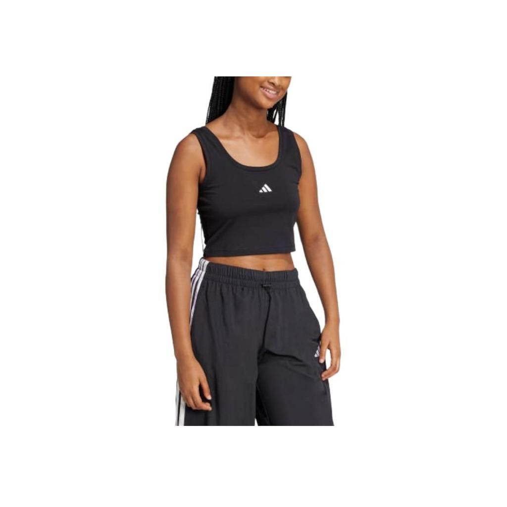 adidas Essentials Sportswear Logo Round Neck Comfortable Casual Vest Women Tops Black White JE1321