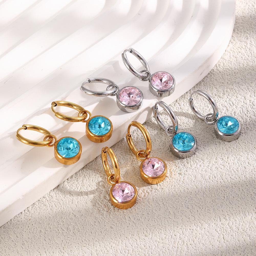 Exquisite 18K Gold-Plated French Earrings with Colorful Round Diamonds