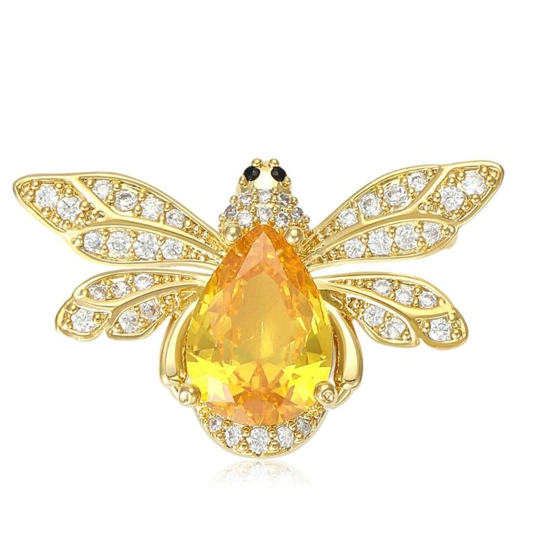 Блестящая Брошь Пчела со Стразами Аксессуар из Сплава Синего и Желтого Игривый Дизайн Булавка со Стразами Украшение для Женщин жёлтый