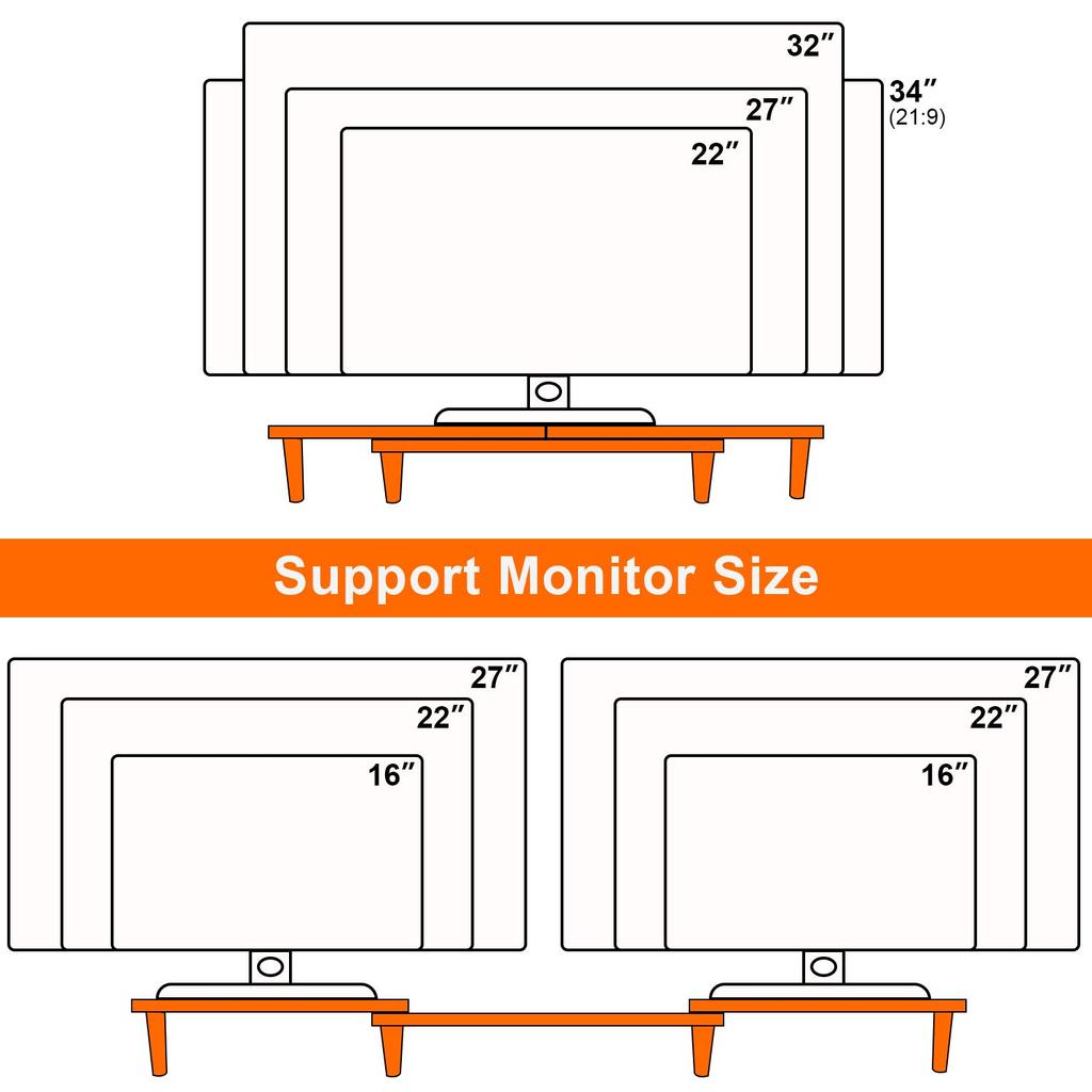 Suporte para Monitor Pezin & Hulin, Suporte para Computador, Suporte de Mesa, Suporta Dois Monitores, 9,5 cm de Altura, Largura e Ângulo Ajustáveis, Armazenamento de Mesa, Adequado p