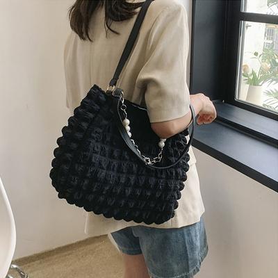 Style Pleated Women Tote Bags Large Capacity Pearl Chain Ladies Commute Packs 3 Colour Female Single Shoulder Bags