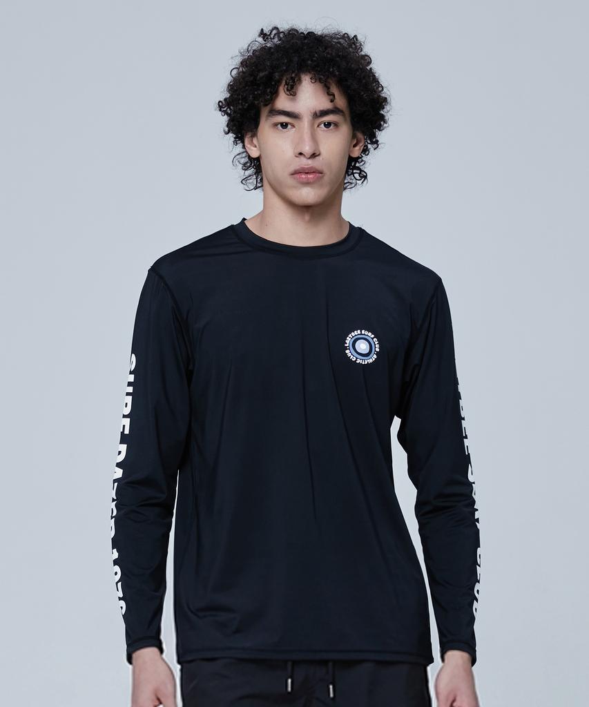 Leijibi Dry Cooling Lettering Loose Fit Men'S Long Sleeve Body Cover Rash Guard Black