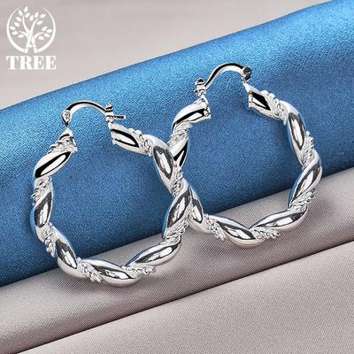 925 Sterling Silver Twisted Rope Round Hoop Earring Jewelry