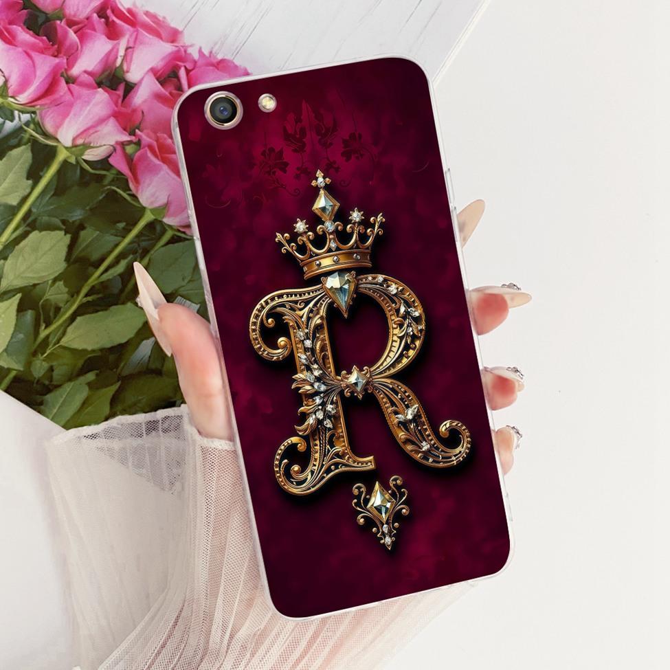 Transparent For Oppo F3 CPH1609 Cover For Oppo F3 Case Aesthetic Luxury Crown A-Z Letters 2D Flat Pattern Soft Phone Case