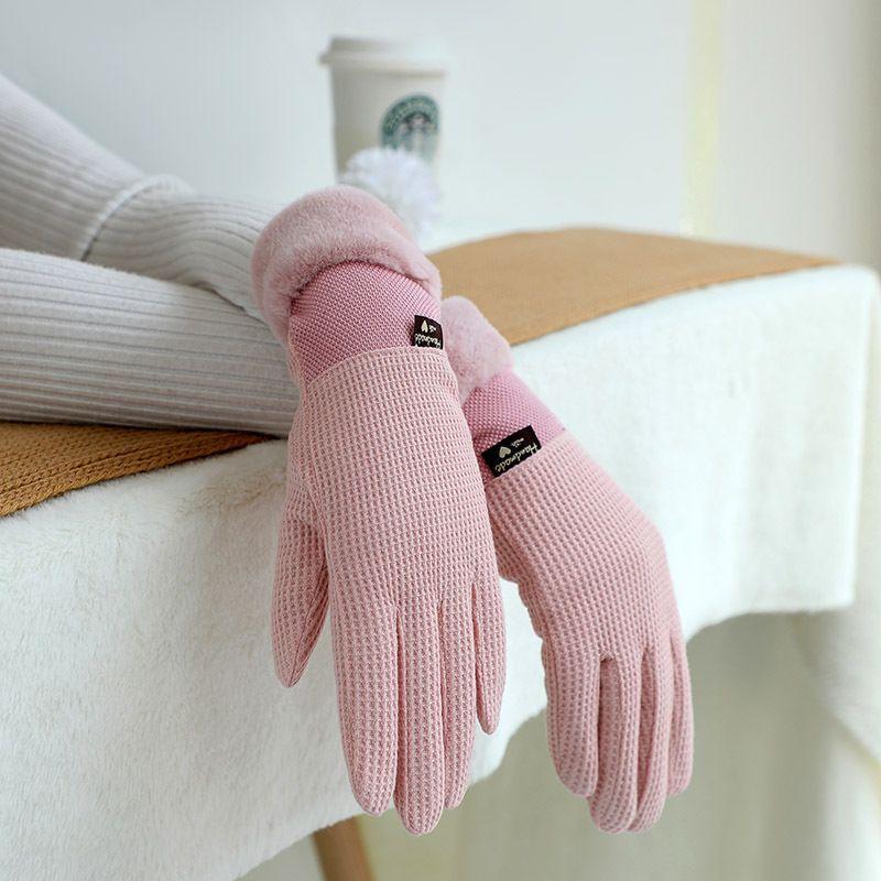 New Winter Velvet Gloves Ladies Shopping Joker Cycling Windproof and Velvet Warm Gloves Touch Screen Korean Version.