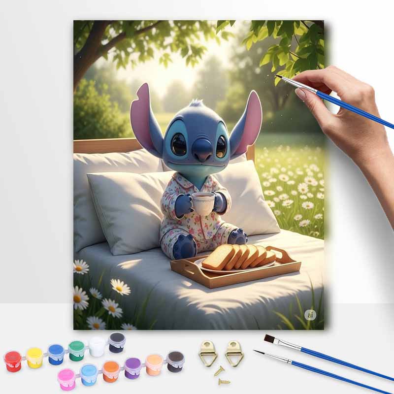 Disney DIY Oil Painting Kits Stitch Breakfast Hand Painting Home Decor Craft Gift Ideas Art Work Relaxing Bed Room Wall Decor Painting
