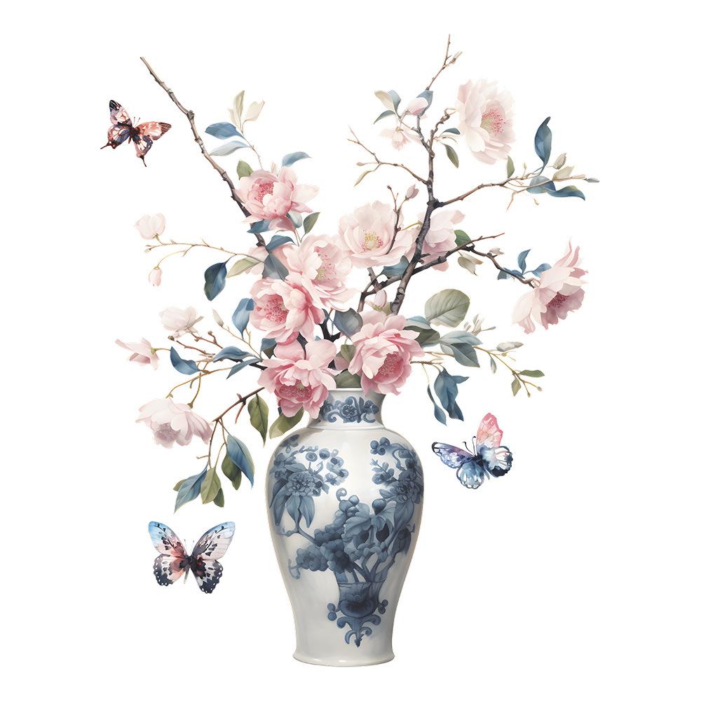 Vintage Porcelain Vase Wall Sticker Self-Adhesive for Study Bedroom Entrance Home Wall Decoration
