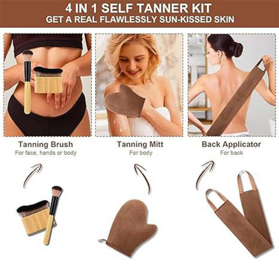 Self-Tanning Mitt Set with Waterproof Lining Double-Sided Self Tanner Glove Applicator Face Body Back Applicator Brush