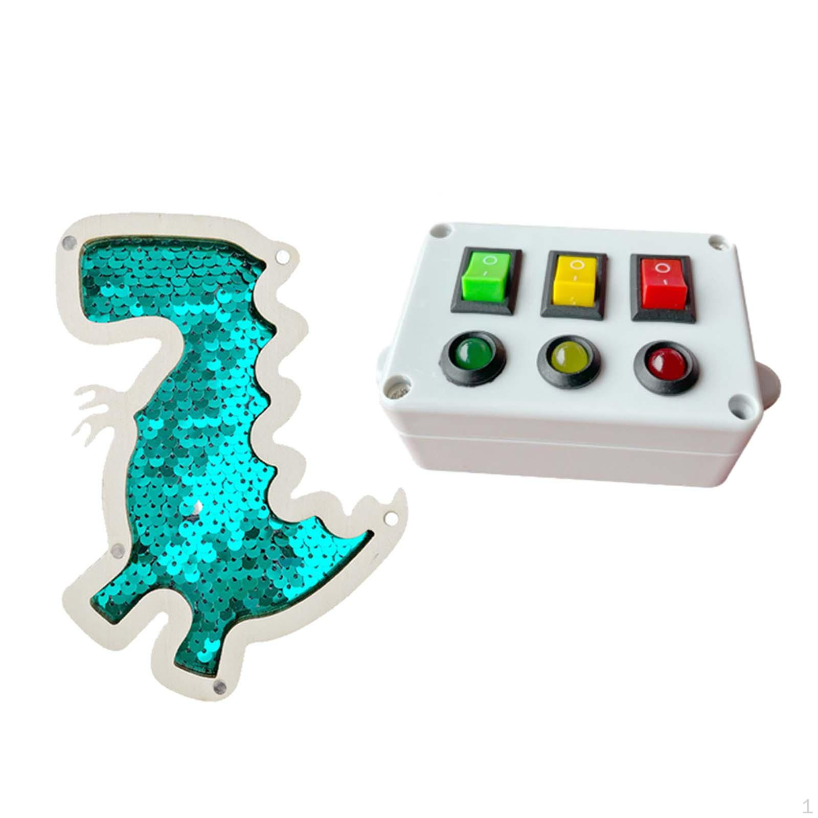 

2 Piece Wooden Educational Game Board Skill Toy 3 Color Lights Switch And Sequins Dinosaur Cognition зелений