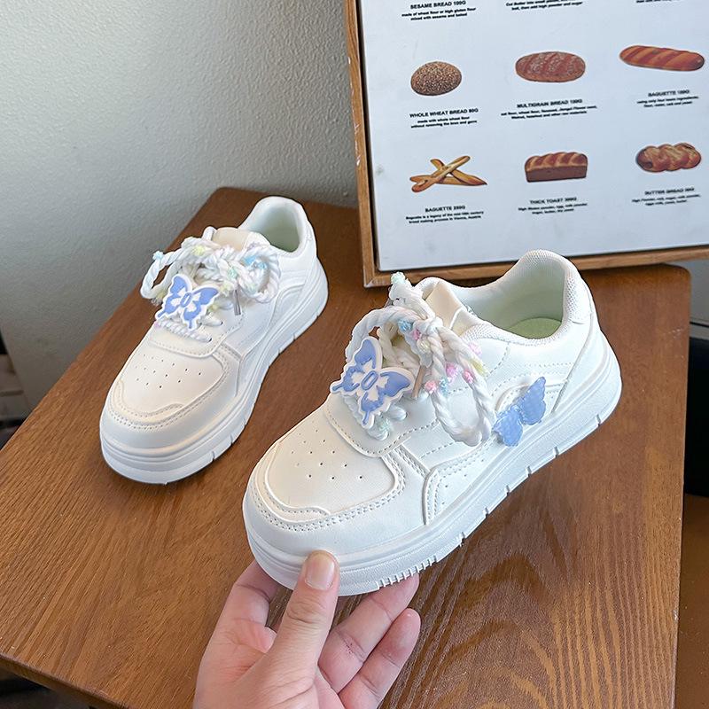 White Thick-Soled Kids' Sports Shoes for Girls - Casual Spring/Autumn 2026 Board Style for Middle and Older Children