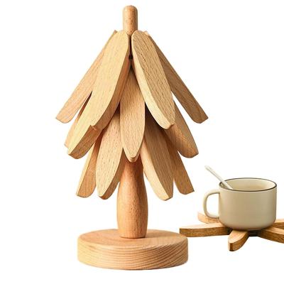 Wood Trivet Tree Wooden Insulation Trivet Tree Non-Slip Cup Coaster Set for Cookware Stove Pan Cup Teapot Hot Dishes Bowl