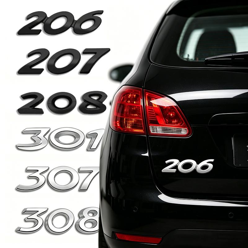 Metal Car Body Side Emblem Number Sticker for Peugeot 206 207 208 301 307 308 408 508 Rear Trunk Badge Decals Accessories