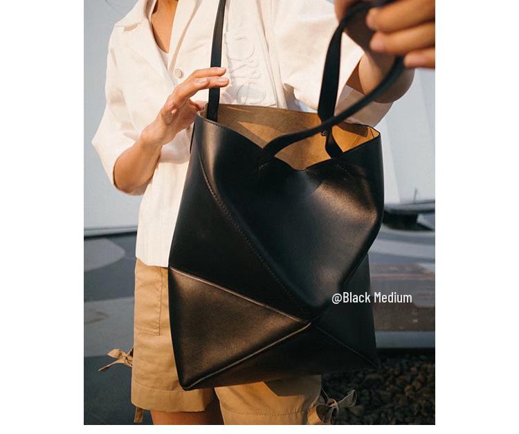 2025 Neue Weiche Rindsleder Faltbare Geometrische Tote: Handtasche aus echtem Leder, Pendler- und Reisetasche, Große Kapazität für Damen