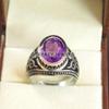 Amethyst Oval geschliffener Edelstein mit 925er Sterling Silber Ring für Herren #A686 JL375658868684