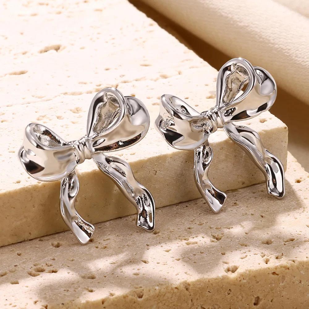 Vintage Bowknot Stainless Steel Earrings For Women Elegant Jewelry Gold Plated Stainless Steel Stud Earring Christmas Jewelry