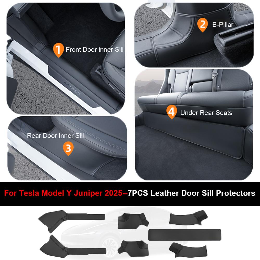 For Tesla Model Y Juniper 2025 Leather Threshold Strip Guard Pad Door Sill Protector Kit Door Welcome Pedal Threshold Strip Pad