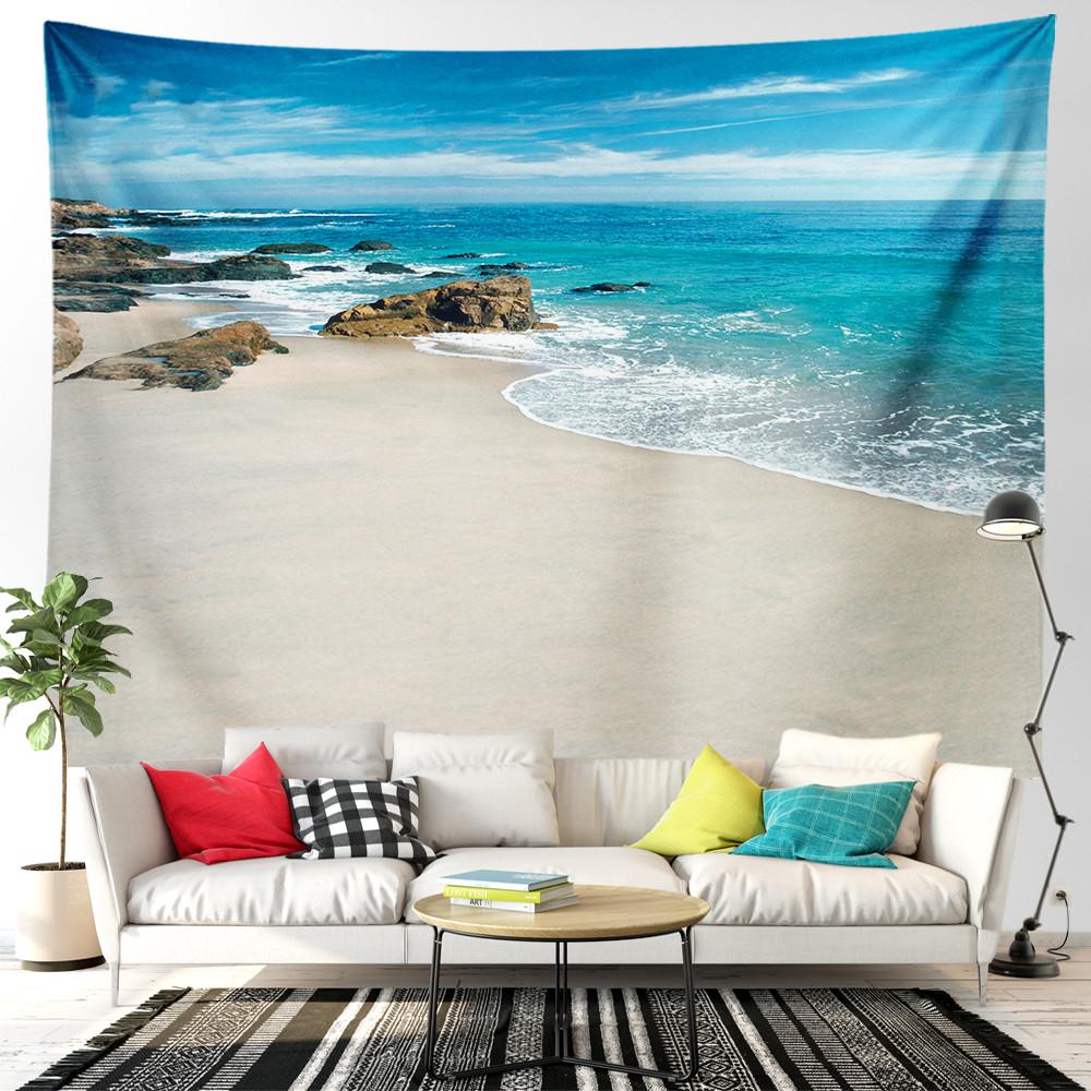 Beach Tapestry Seascape Bicycle Blue Ocean Landscape Tapestry for Bedroom Home Living Room Dormitory Home Decorations Aesthetics