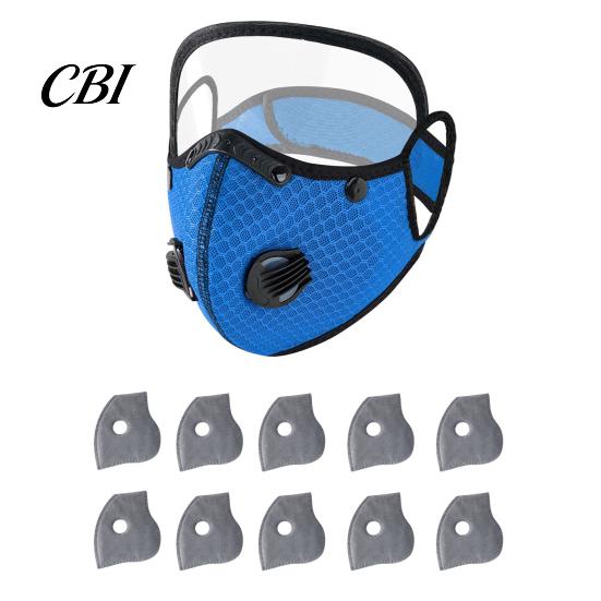 Maschera Antipolvere Riutilizzabile con Filtro al Carbone e Occhiali Regolabili, 6 Strati, Traspirante per Ciclismo, 10 Filtri, Valvola di Respirazione, Scudo per gli Occhi