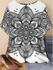 Women's Plus Size Bohemian Ethnic Print T-Shirt - Loose Fit Short Sleeve Round Neck Blouse Suitable for Casual