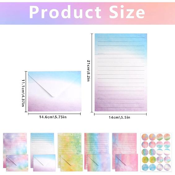 45 Stationary Letter and Envelopes: 30 Watercolor Stationery Paper&15 Envelopes, Lined Stationery Paper and Envelopes Set,Stationary Paper and