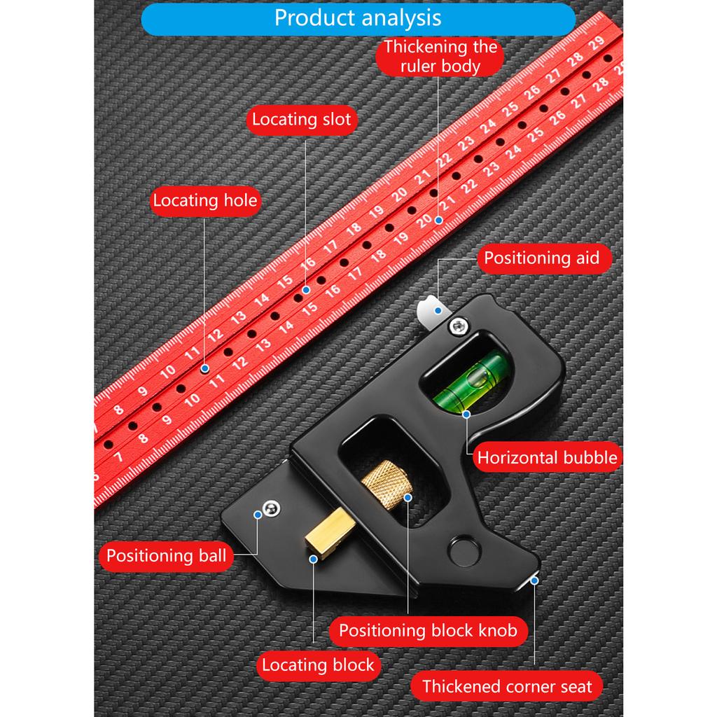300/400mm Combination Square Set for Woodworking with 10 Carpenter Pencils and Adjustable Stainless Steel Protractor