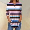 Women's Fashion Casual Three-quarter Sleeve Striped Printed Round Neck T-shirt Top
