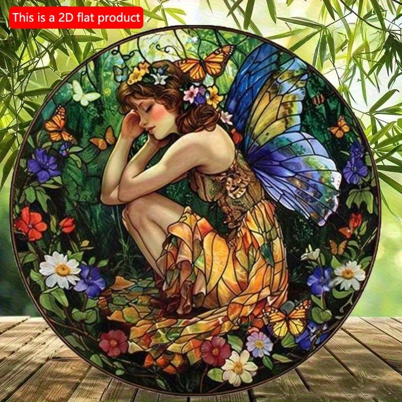 

2d Flat 20*20cm, Dreamy Fairy Tale Elf Wooden Wall Art, Circular Wooden Logo Decoration, Dream Elves Theme, for Home, Kitchen, Garden, Bedroom Decor. 20*20cm