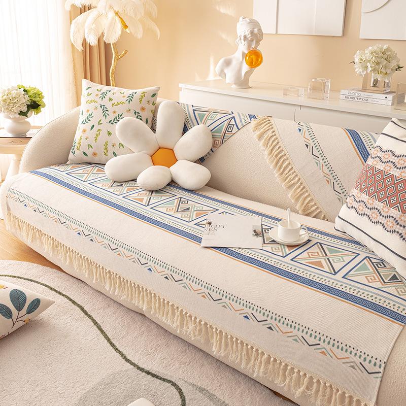Cotton Linen Sofa Cushion Four Seasons Universal Bohemian Ethnic Ins Style Backrest Towel Full Cover Non-Slip Sofa Cover Slipcover