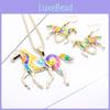 Trendy Rainbow Pony Pendant Earring Necklace Set With Colorful Gradient Design