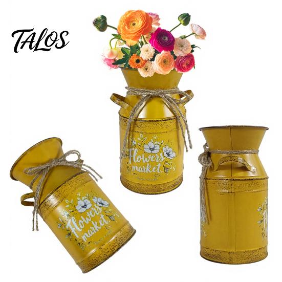 Lightweight Metal Vase Rustic Milk Can with Handle, Vintage Jug for Retro Fresh/Dried/Artificial Flowers, Distressed Flower Container Home Decor
