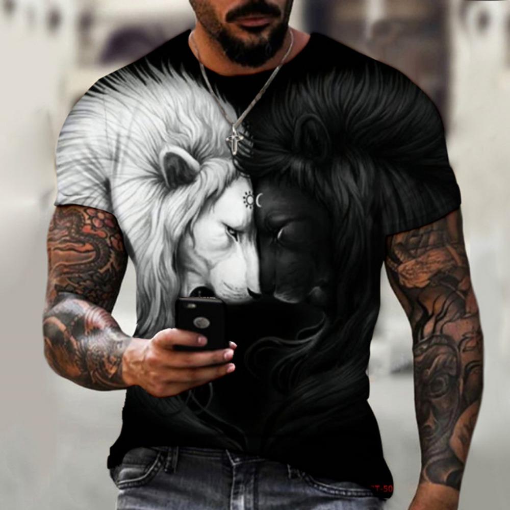 Summer Retro T-Shirt Animal Lion 3d Print Fashion Short Sleeve Top Elastic Oversized Clothing Sweatshirt Fitness T Shirt For Men