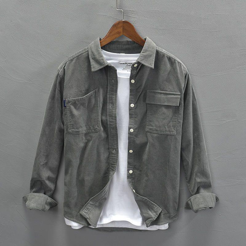 

Мужская осенняя вельветовая куртка-рубашка с длинным рукавом — стиль Гонконг, свободный и повседневный