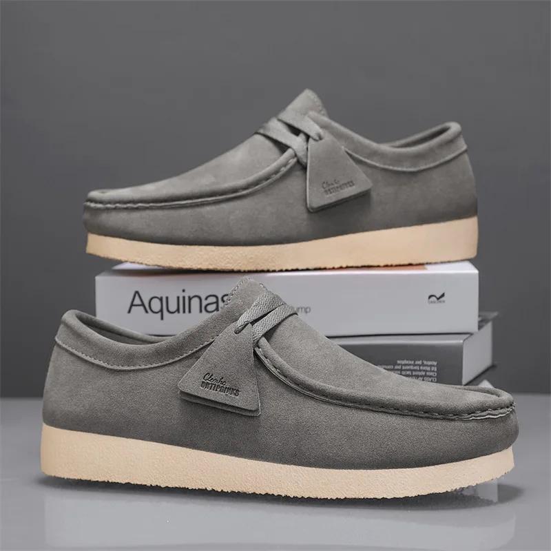 Fashion Khaki Casual Shoes For Men Suede Leather Loafers Men Platform Slip-on Men's Driving Shoes Lightweight Leisure Men Shoes