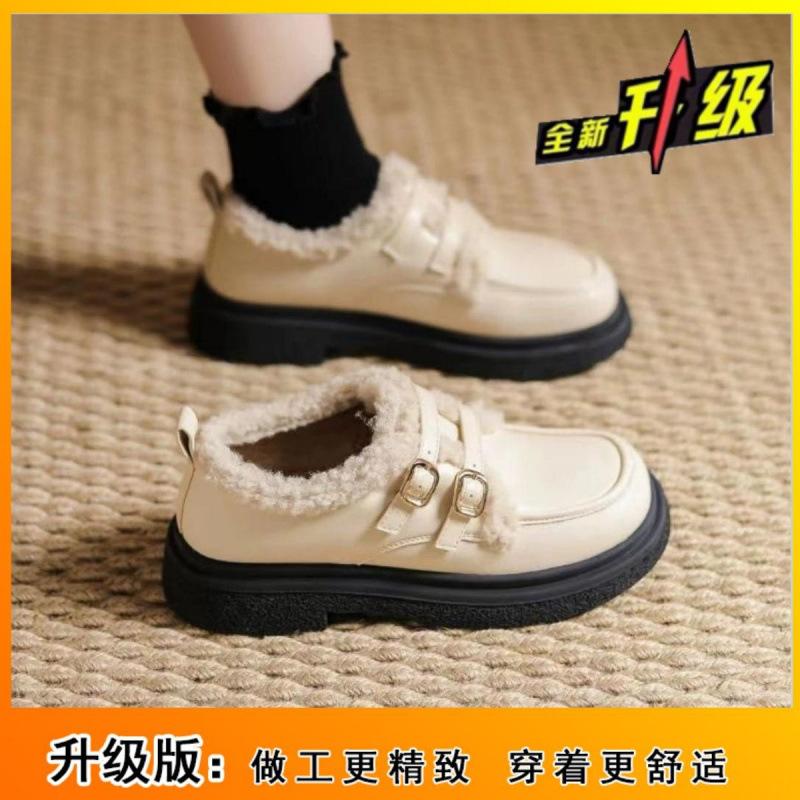 

Корейская версия бежевые бархатные маффины маленькие кожаные туфли женские лоферы британский стиль 2025 зима платформа ретро jk хлопковые туфли 40