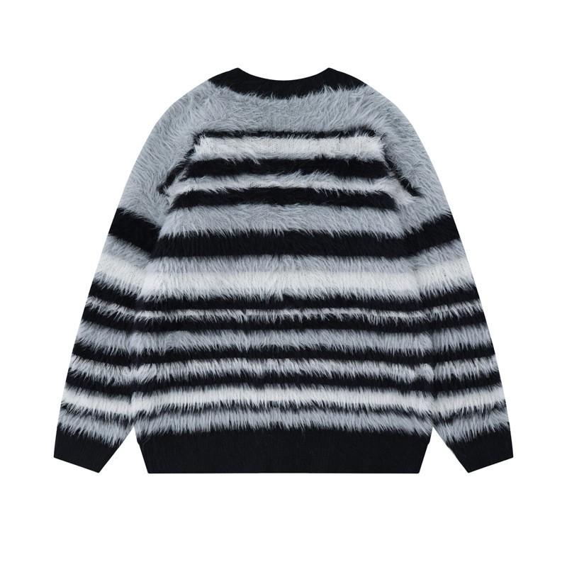 Unisex Oversized Mohair Blend Knit Cardigan With Gradient Stripe Cozy Winter Casual Sweater Youth