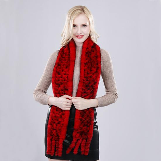 New Arrival Russian Women Real Rex Rabbit Fur Scarves Ladies Winter Natural Rex Rabbit Fur Scarves Knit Tassel Real Fur Shawls