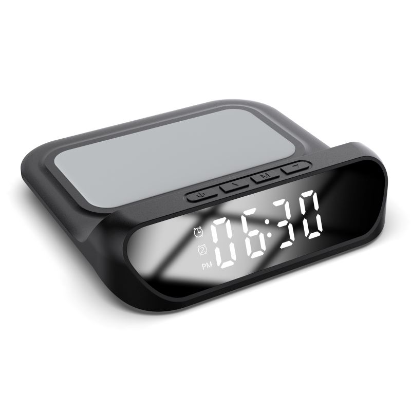 Supporto per caricabatterie wireless per sveglia con display digitale a LED per la temperatura, orologio da tavolo, stazione di ricarica wireless per telefono cellulare