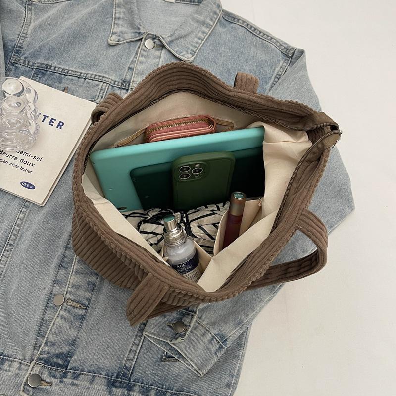 Large Capacity Autumn and Winter New Women's Bags Corduroy Commuter Tote Bags Casual Retro Shoulder Messenger Bags