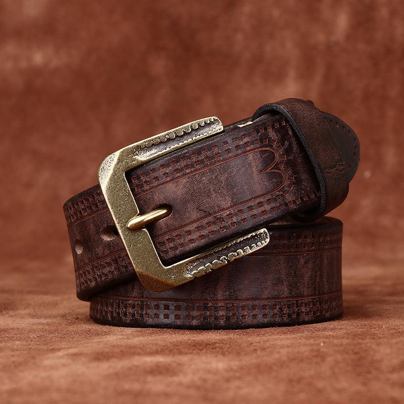 Thickened Extra Thick Retro Personalized Embossed Matte Leather Belt Men'S First Layer Cowhide Casual Jeans Belt Men'S