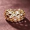 Huitan Hollow Mesh Cubic Zirconia Rings for Women Gold Color Wedding Band Accessories Statement Rings Daily Party Trendy Jewelry