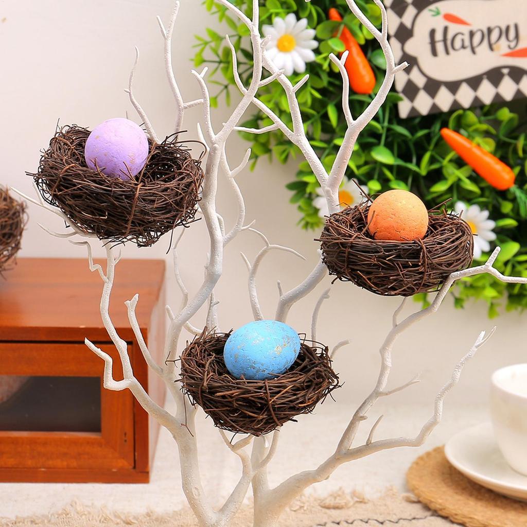 10-15cm Nature Rattan Bird Nest Easter Egg Decoration Prop Artificial Nest for Easter Party Home Garden Decoration DIY Craft