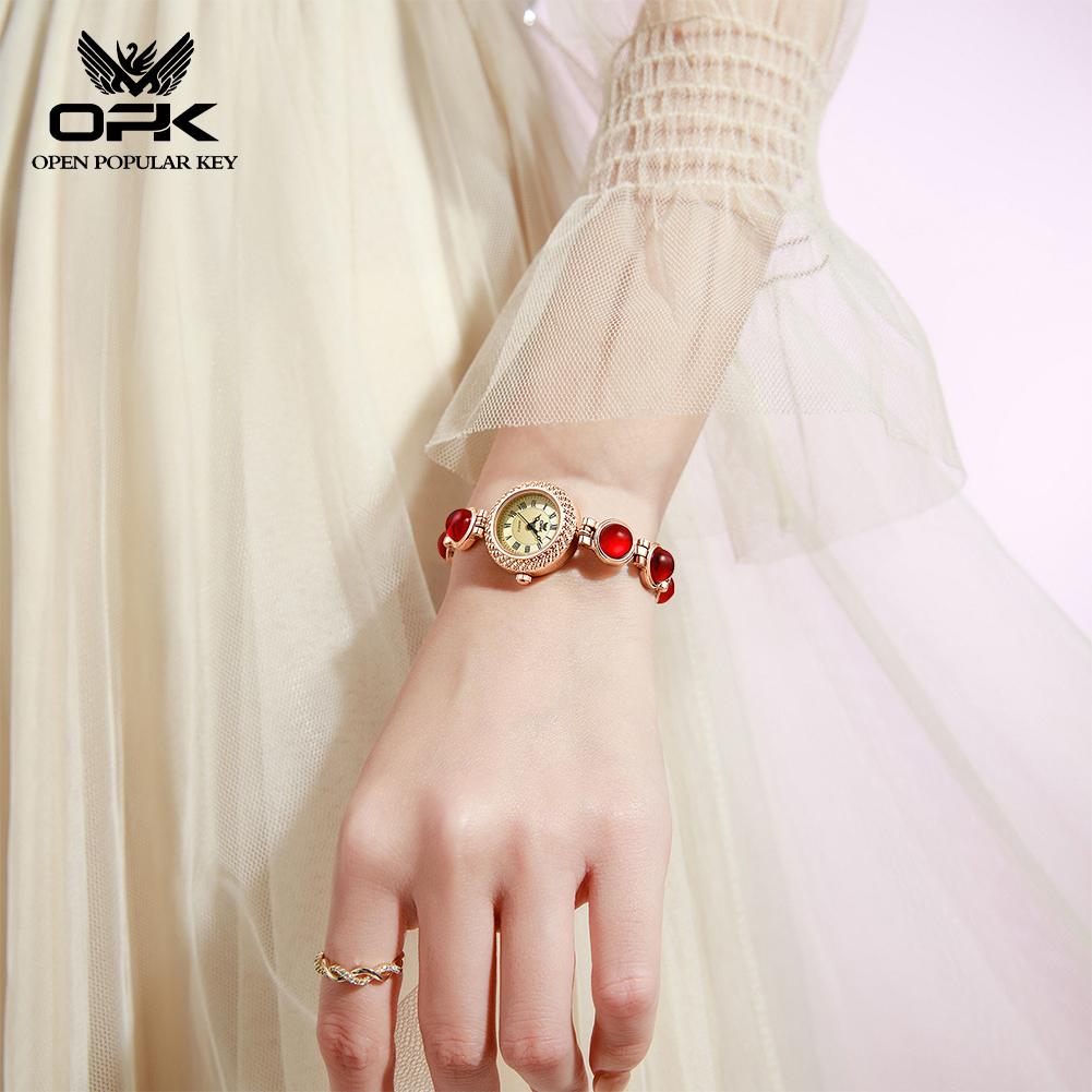 OPK 6077 Women's Bracelet Wristwatches 30m Waterproof Luxury Retro Roman Scale Stainless Steel Original Ladies Quartz Watches