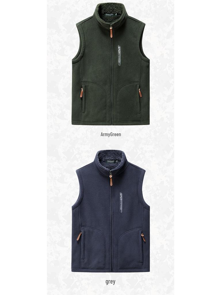 Men's Plus Velvet Outdoor Fleece Vest - Thickened Gilet for Autumn and Winter Sports, Casual Running, and Fishing