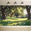 1 piece of Sunshine Forest themed background cloth - vibrant outdoor natural scenery, trees, grass, and flowers - birthday party