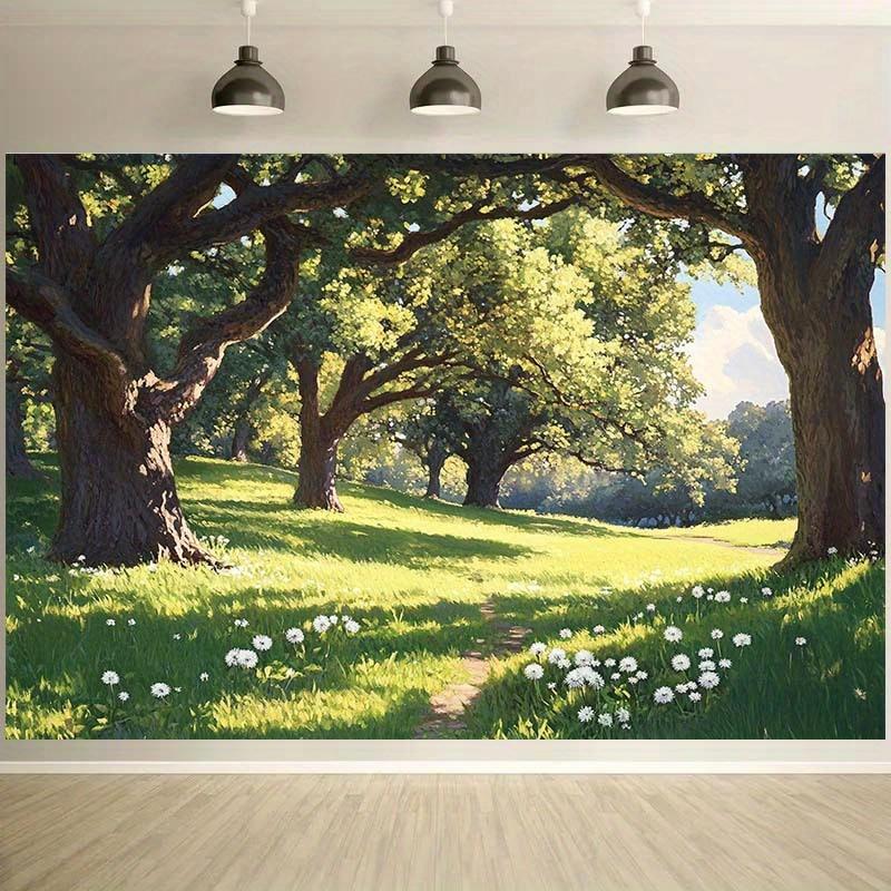 1 piece of Sunshine Forest themed background cloth - vibrant outdoor natural scenery, trees, grass, and flowers - birthday party