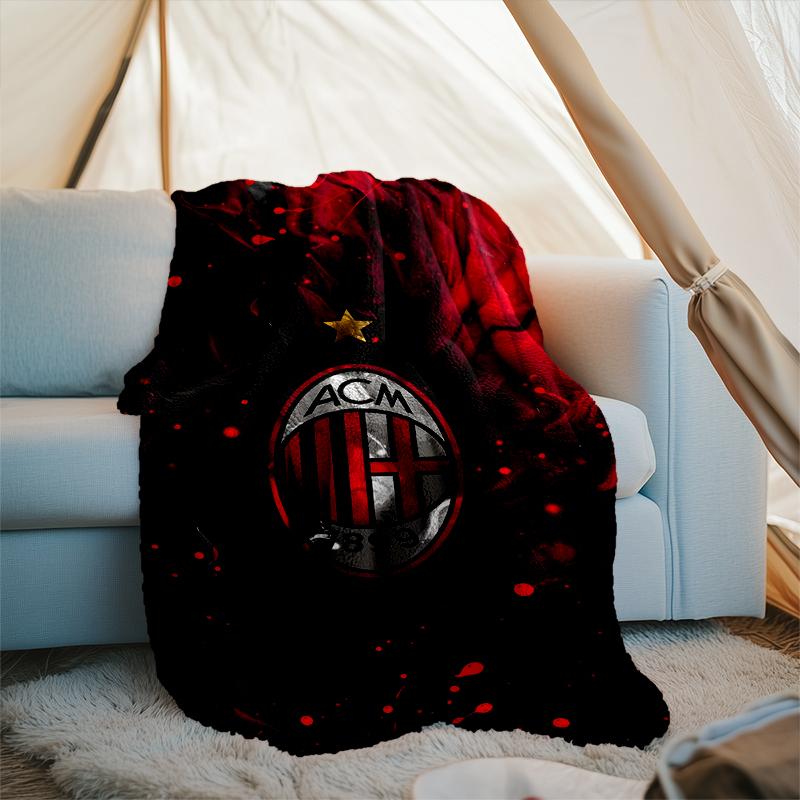 1 Stück AC Mailand Fußballverein Aufdruck Weiche Flanelldecke Überwurf für Schlafzimmer Wohnzimmer Sofa Camping Reise Fan Geschenke Weihnachtsgeschenke
