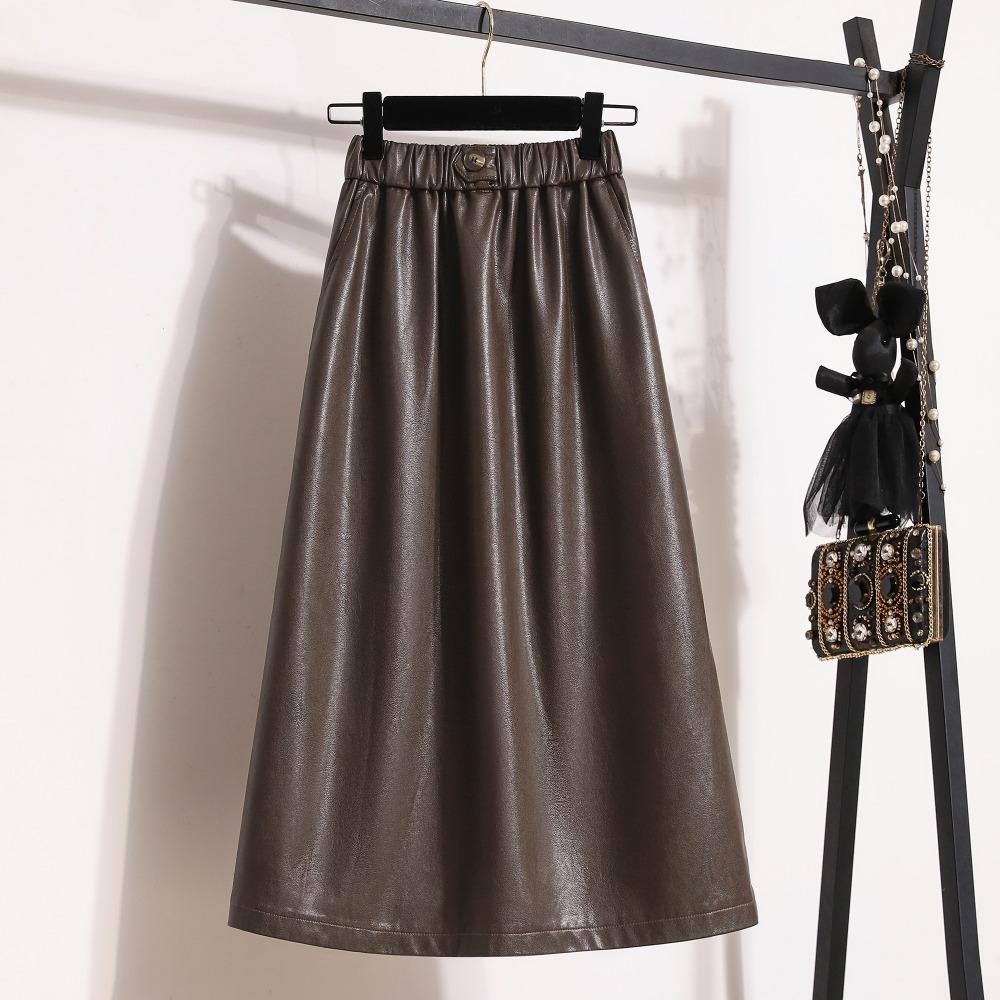 

DIMANAF 2025 Большой размер Осень Зима Женские Длинные Юбки ПУ Эластичная Талия Брюки Оверсайз 5XL Черный 5XL коричневый